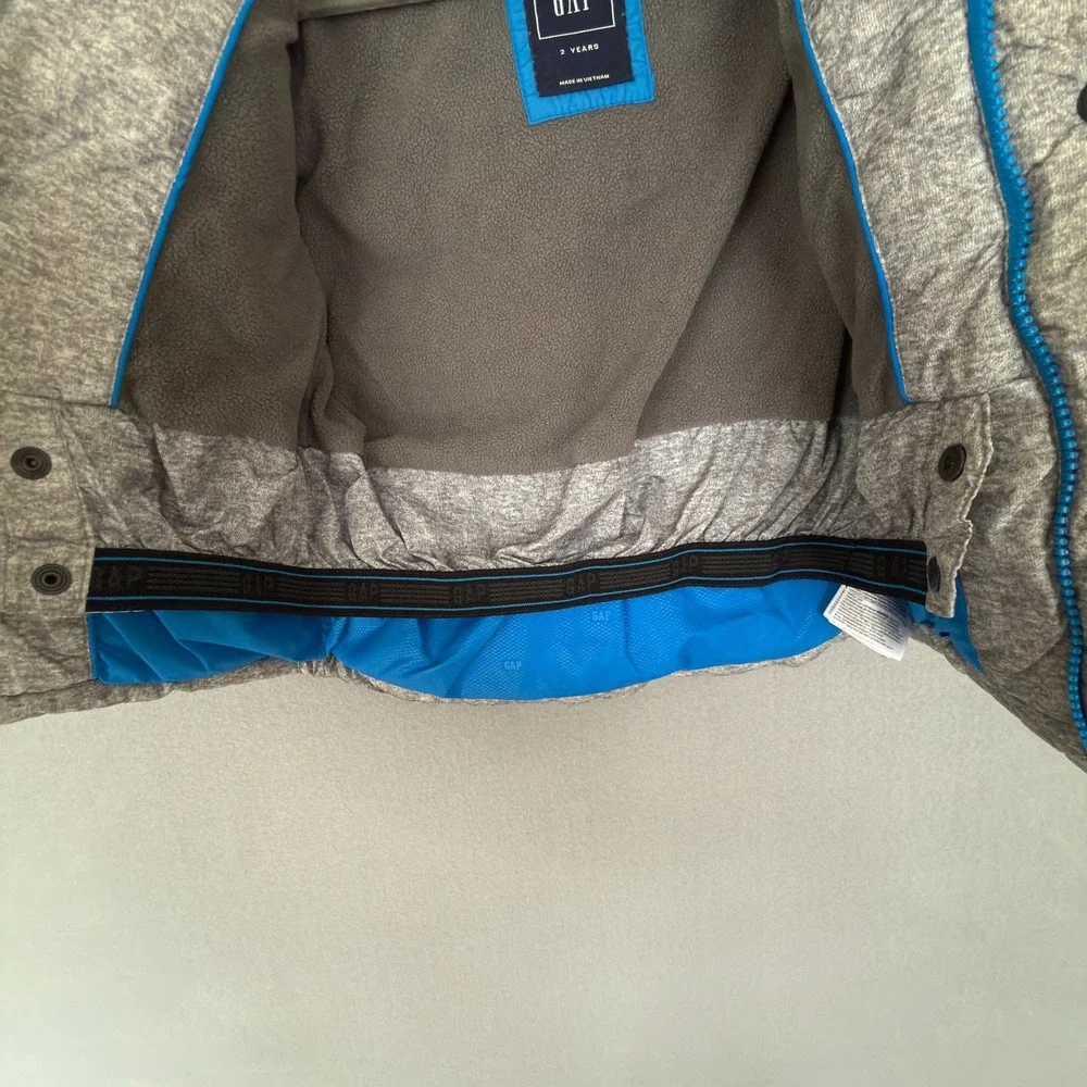 Baby Gap Boy's Size 2 Years Puffer Jacket Winter Coat Gray Removable Hood